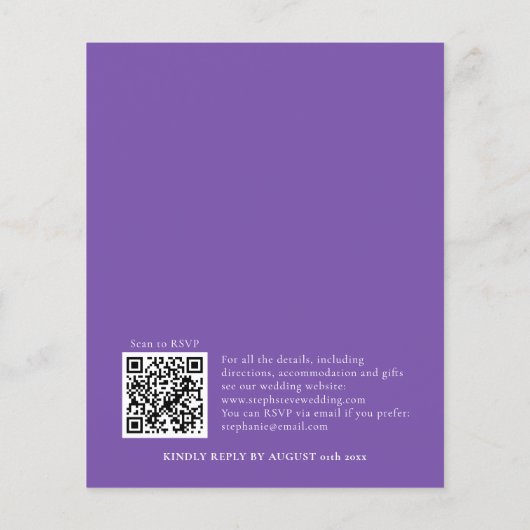 Budget Eenvoudige Paarse QR Wedding Party nodigt u (Achterkant)