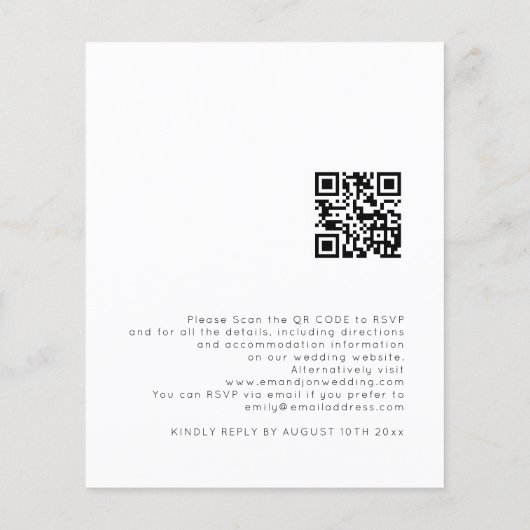 Budget Eenvoudige QR Code White Wedding Invite (Achterkant)