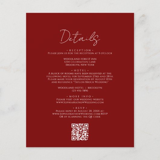 BUDGET Eenvoudige Rode Rand Script QR Code Trouwen (Achterkant)