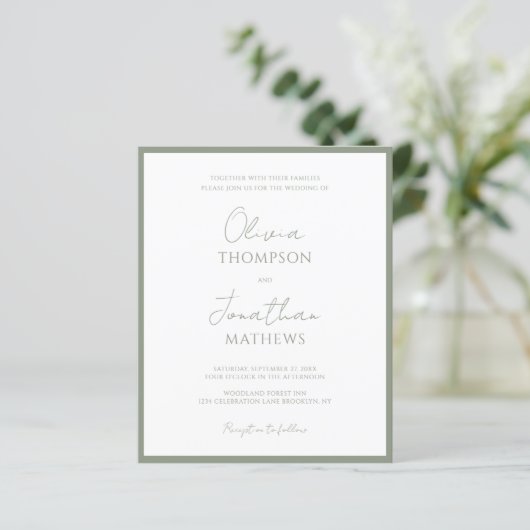 BUDGET Eenvoudige Sage Green Border Script Wedding (Staand voorkant)