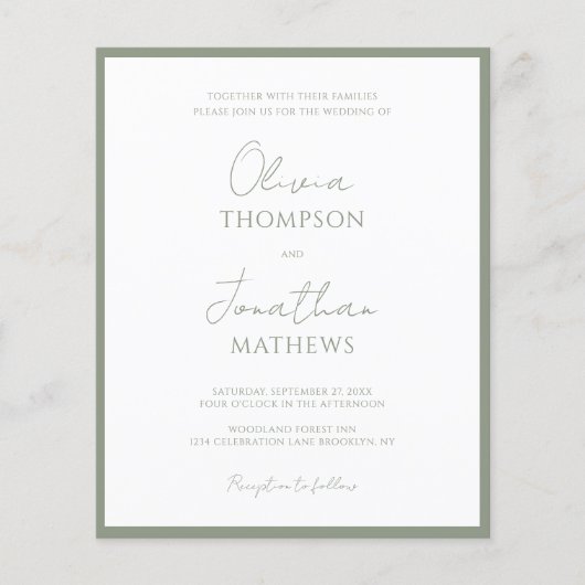 BUDGET Eenvoudige Sage Green Border Script Wedding (Voorkant)