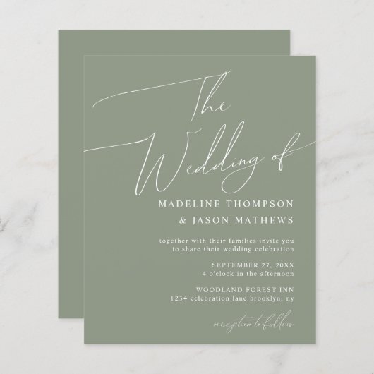 BUDGET Eenvoudige Sage Groene Script De bruiloft (Voorkant / Achterkant)
