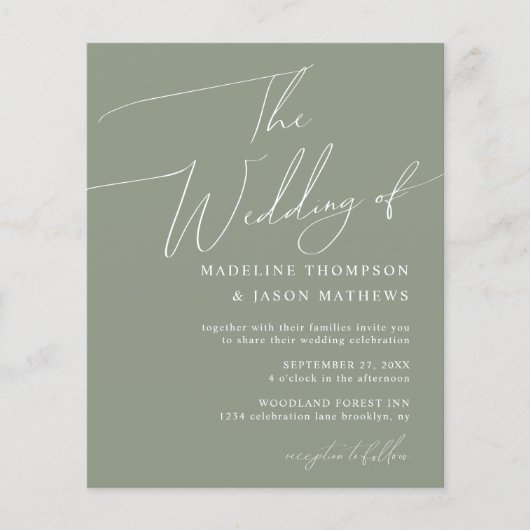 BUDGET Eenvoudige Sage Groene Script De bruiloft (Voorkant)