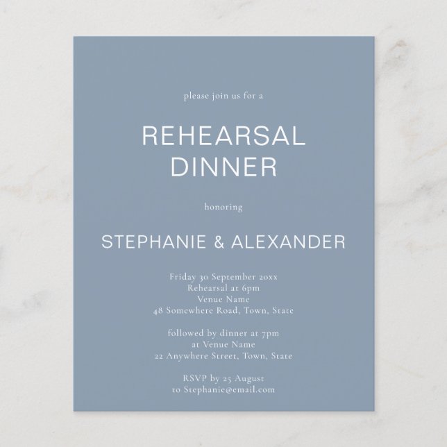 Budget Eenvoudige Stusty Blue Rehearsal Dinner Inv (Voorkant)