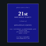 Budget Eenvoudige Text Navy 21st Birthday Invitati<br><div class="desc">Budget Simple Text Navy 21st Birthday Invitation. Een waarde voor geld kleiner 4.5 x 5.6 duim alternatief bleef aan de semi-verliesoptie in gebreke die voor uitnodigingen wordt geadviseerd en is een gelijkaardige dikte aan een briefkaart. De verzadigingsoptie is veel dunner papier beter voor behuizingen.</div>