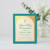 Budget Eerste Commune Faux Gold Blauwgroen Uitnodi (Staand voorkant)