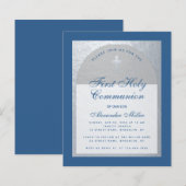 Budget Eerste Communie uitnodiging jongen blauw zi (Voorkant / Achterkant)