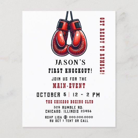 Budget Eerste Knockout Boxing Verjaardag Uitnodigi (Voorkant)