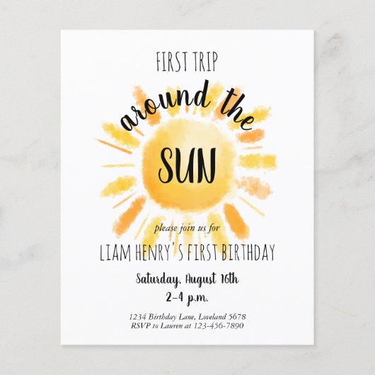 Budget eerste reis rond de Sun Party uitnodiging (Voorkant)