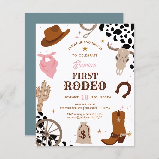 Budget Eerste Rodeo Wild West Meisje Eerste Verjaa (Voorkant / Achterkant)