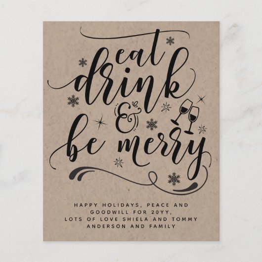 Budget Eet Drinkt Vrolijk Vintage Kerst Uitnodigin (Voorkant)