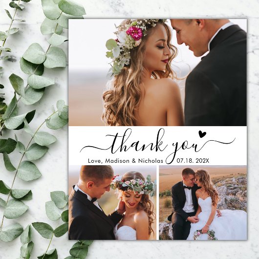 Budget Elegant 3 Foto Collage Wedding Dank u Briefkaart