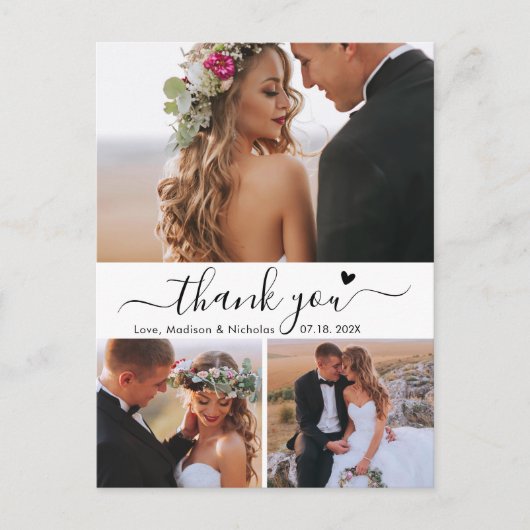 Budget Elegant 3 Foto Collage Wedding Dank u Briefkaart (Voorkant)
