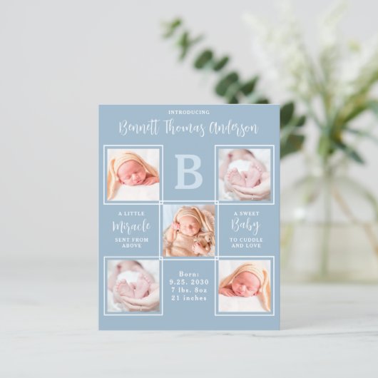 Budget Elegant 5 Foto Collage Baby Boy Dank u (Staand voorkant)