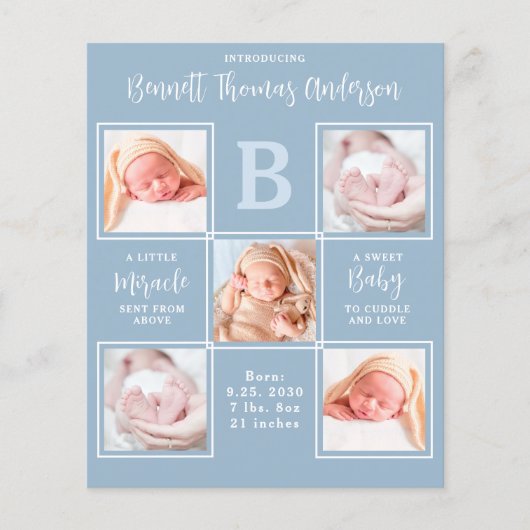 Budget Elegant 5 Foto Collage Baby Boy Dank u (Voorkant)