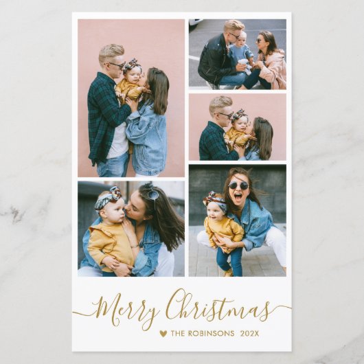 Budget Elegant 5 Photo Collage kerstkaart (Voorkant)
