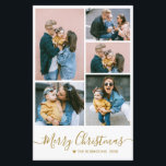 Budget Elegant 5 Photo Collage kerstkaart<br><div class="desc">Budgetminimalistische, elegante Calligrafie Gold Script 5 Photo Collage "Merry Kerstmis" Script Holiday, voordelig betaalbaar in gouden wit. ***GELIEVE OPMERKING TE MAKEN! *** BUDGET PAPIER/FLYER IS PAPIER THIN. *** UPGRADE HET PAPIER VOOR EEN THICKER PAPIER. *** Deze feestelijke, eenvoudige vier (5) foto-vakantiekaart sjabloon is voorzien van een rasterfoto-collage en zegt "Vrolijk...</div>