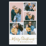 Budget Elegant 5 Photo Collage kerstkaart<br><div class="desc">Budgetminimalistische, elegante Calligrafie Gold Script 5 Photo Collage "Merry Kerstmis" Script Holiday, voordelig betaalbaar in gouden wit. ***GELIEVE OPMERKING TE MAKEN! *** BUDGET PAPIER/FLYER IS PAPIER THIN. *** UPGRADE HET PAPIER VOOR EEN THICKER PAPIER. *** Deze feestelijke, eenvoudige vier (5) foto-vakantiekaart sjabloon is voorzien van een rasterfoto-collage en zegt "Vrolijk...</div>