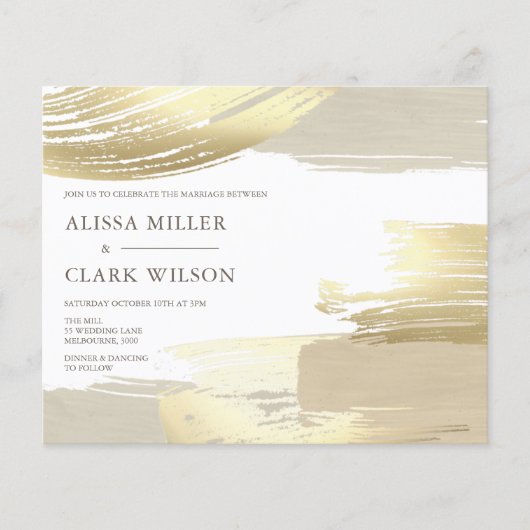 BUDGET Elegant Abstract Gold Weddenschap Uitnodigi (Voorkant)