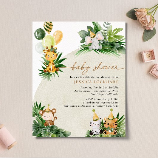 Budget Elegant Baby Animals Baby shower Uitnodigin