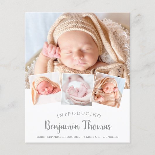Budget Elegant Baby Foto Collage geboorte Dank u (Voorkant)