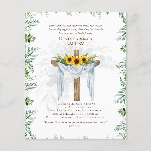 BUDGET Elegant BAPTISM nodigt Greenery Sunflower u (Voorkant)