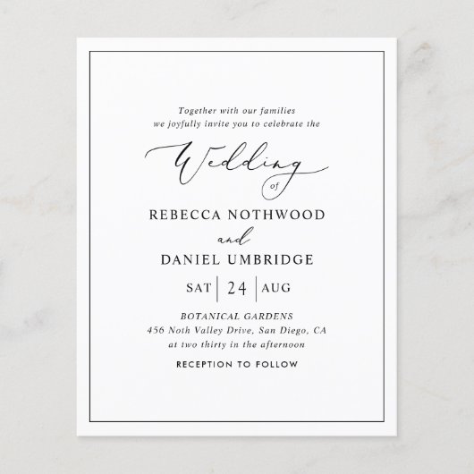 Budget Elegant Black and White Wedding Invitation (Voorkant)