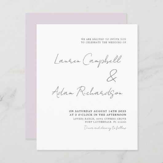 Budget Elegant Black and White Wedding Invitation (Voorkant / Achterkant)