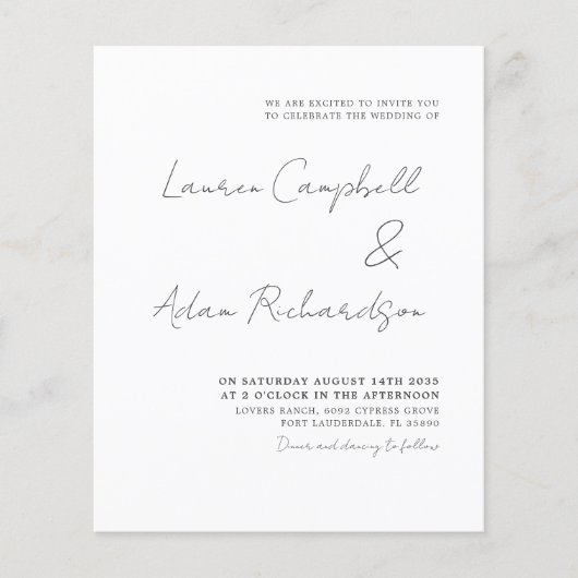 Budget Elegant Black and White Wedding Invitation (Voorkant)