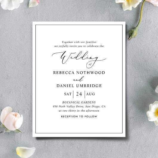 Budget Elegant Black and White Wedding Invitation