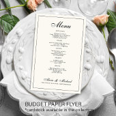 Budget elegant black cream ivory wedding menu