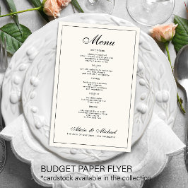 Budget elegant black cream ivory wedding menu