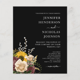 Budget Elegant Black Floral Wedding Invitation Flyer