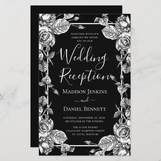 Budget Elegant Black Floral Wedding Reception (Voorkant / Achterkant)