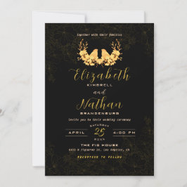 Budget Elegant Black Gold Birds Wedding Invite Bedankkaart