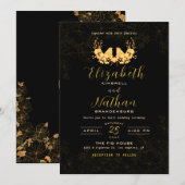 Budget Elegant Black Gold Birds Wedding Invite Bedankkaart (Voorkant / Achterkant)