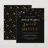 Budget Elegant Black & Gold Star Confetti Sweet 16 (Voorkant / Achterkant)