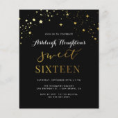Budget Elegant Black & Gold Star Confetti Sweet 16 (Voorkant)