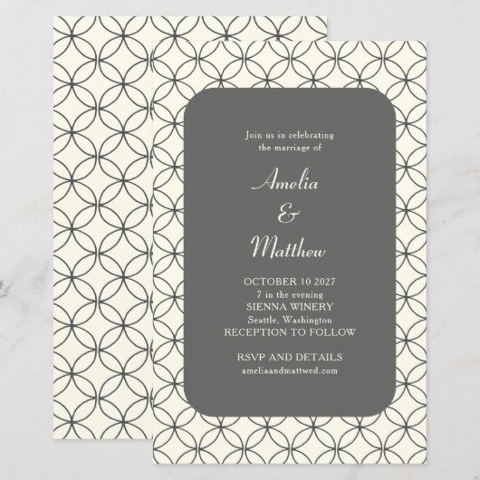 Budget Elegant Black Line Wedding Invite (Voorkant / Achterkant)
