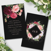 Budget Elegant Black Roos Wedding Invitation