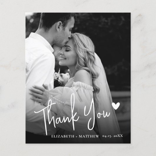 Budget Elegant Black White Photo Wedding Thank You (Voorkant)