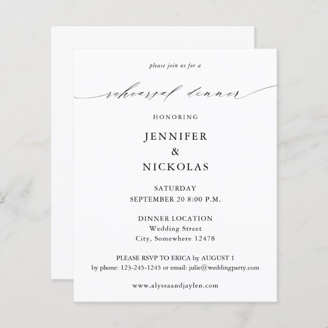 Budget Elegant Black & White Rehearsal Dinner (Voorkant / Achterkant)