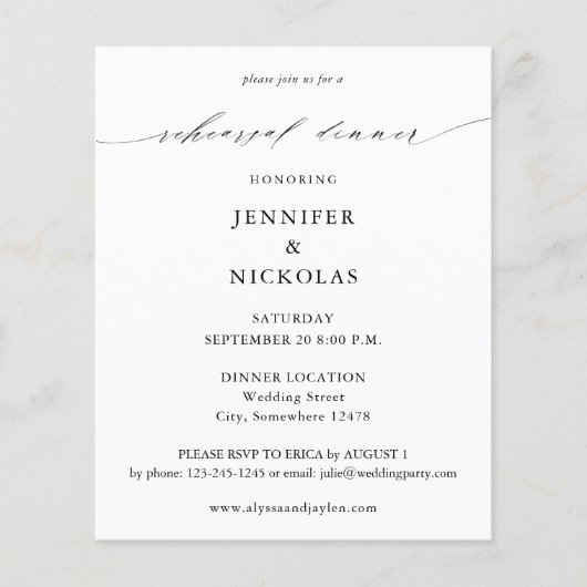 Budget Elegant Black & White Rehearsal Dinner Flyer (Voorkant)