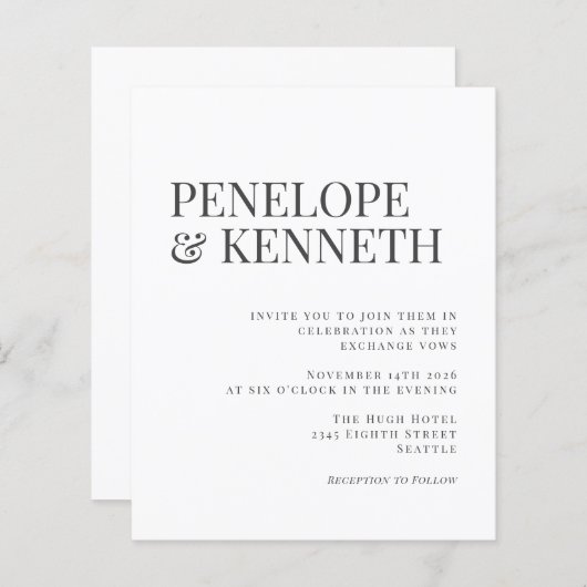 Budget Elegant Black White Typography Wedding (Voorkant / Achterkant)