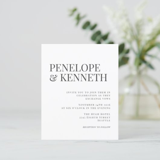 Budget Elegant Black White Typography Wedding (Staand voorkant)