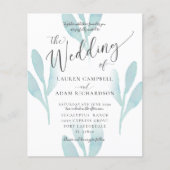 Budget Elegant Blauwgroen Waterverf Wedding Uitnod (Voorkant)