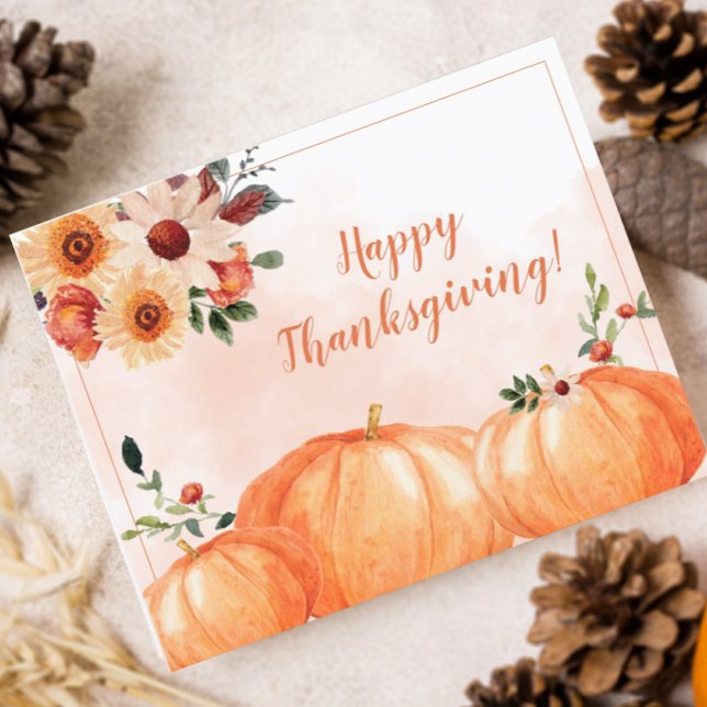Budget Elegant Bloemen Happy Thanksgiving (Pretty Watercolor Pumpkins Thanksgiving Card)