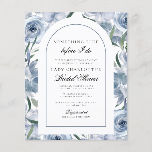 Budget Elegant Bloemen Iets Blauw Vrijgezellenfees Flyer (Voorkant)