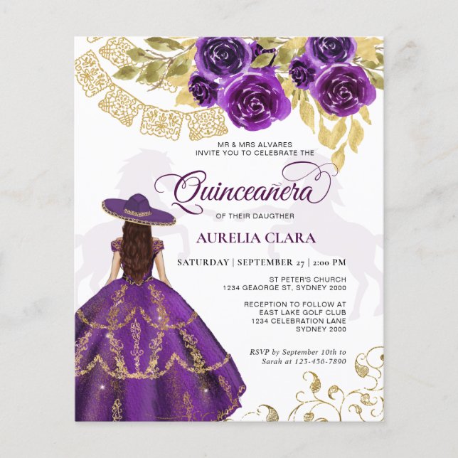 Budget Elegant Bloemen Paarse Paard Quinceañera (Voorkant)