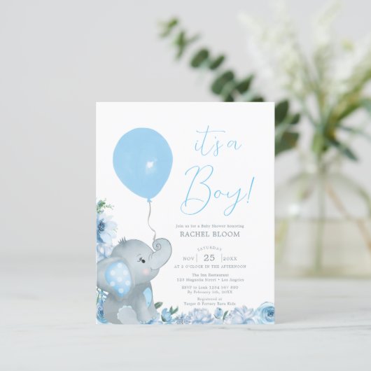 Budget Elegant Blue Elephant Boy Baby shower (Staand voorkant)